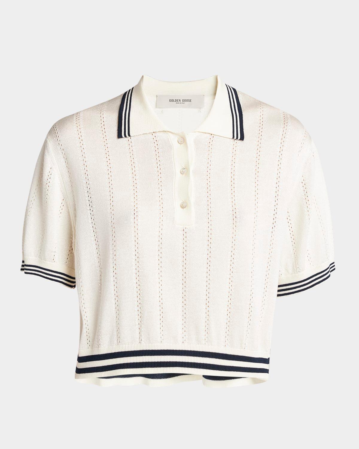 golden cropped open-work polo top