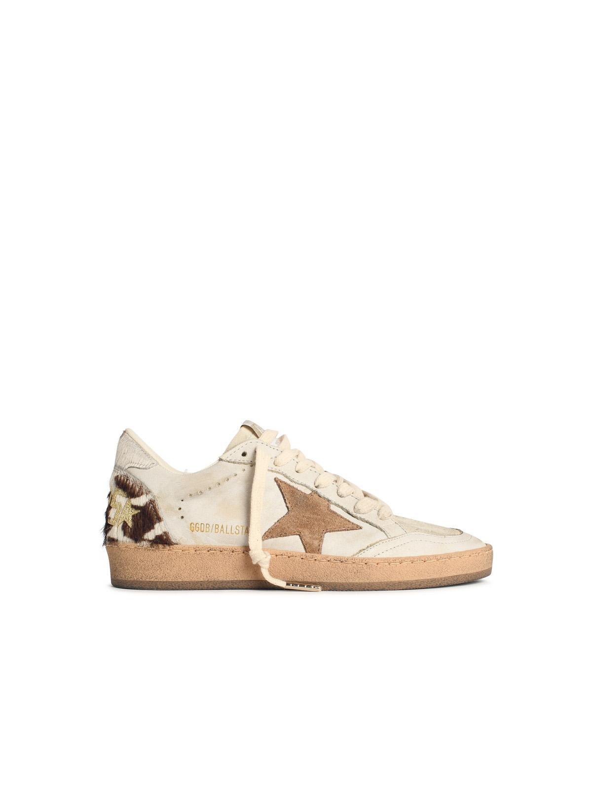 golden goose ball star white suede and pony leather sneakers