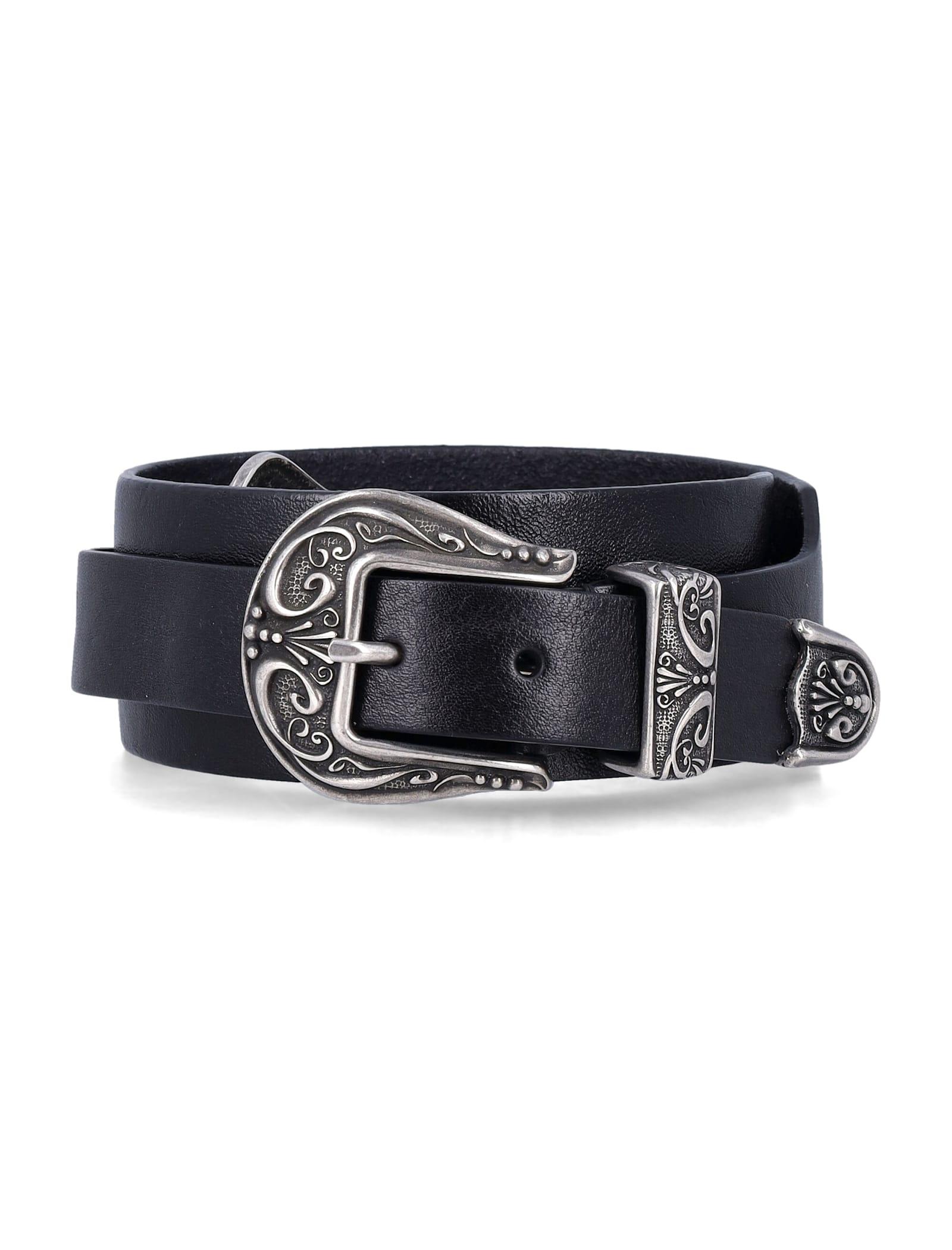 golden goose black washed leather belt with silver double buckle