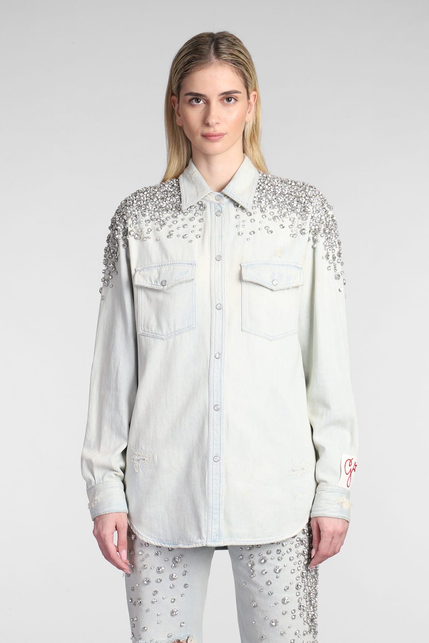 golden goose crystal embellished denim shirt