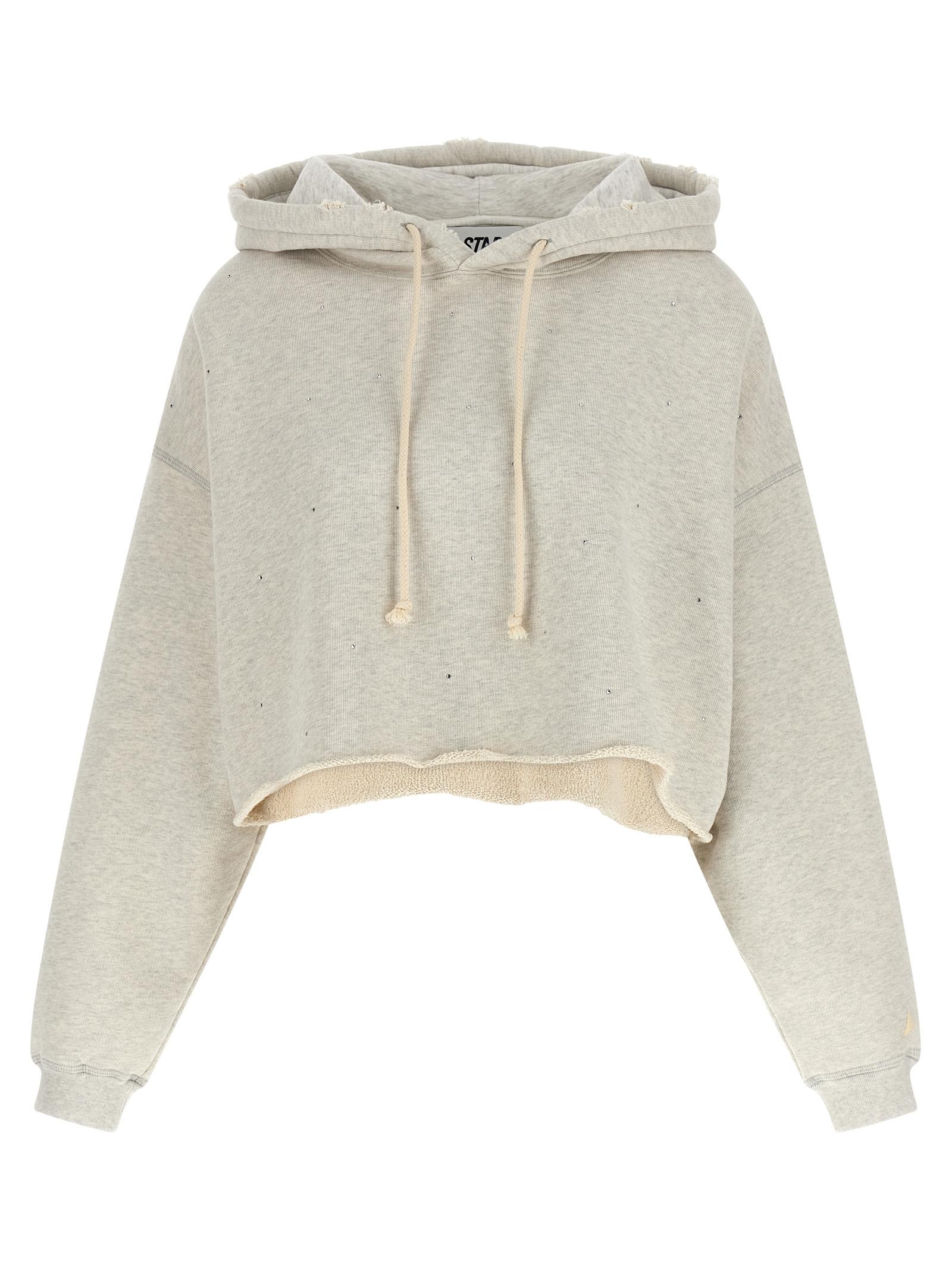 golden goose crystal hoodie gray cotton sweatshirt - women