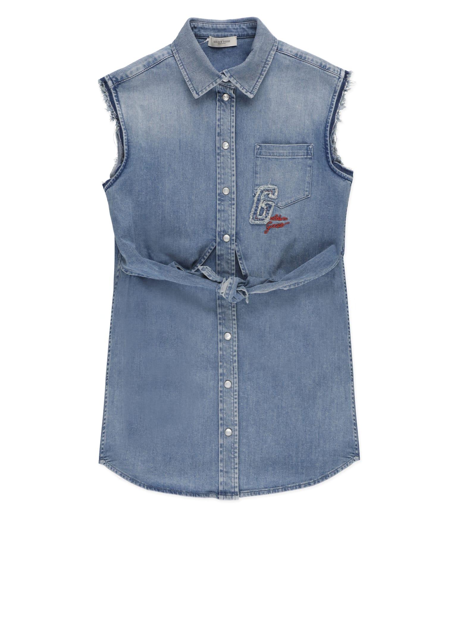 golden goose denim dress with embroidery