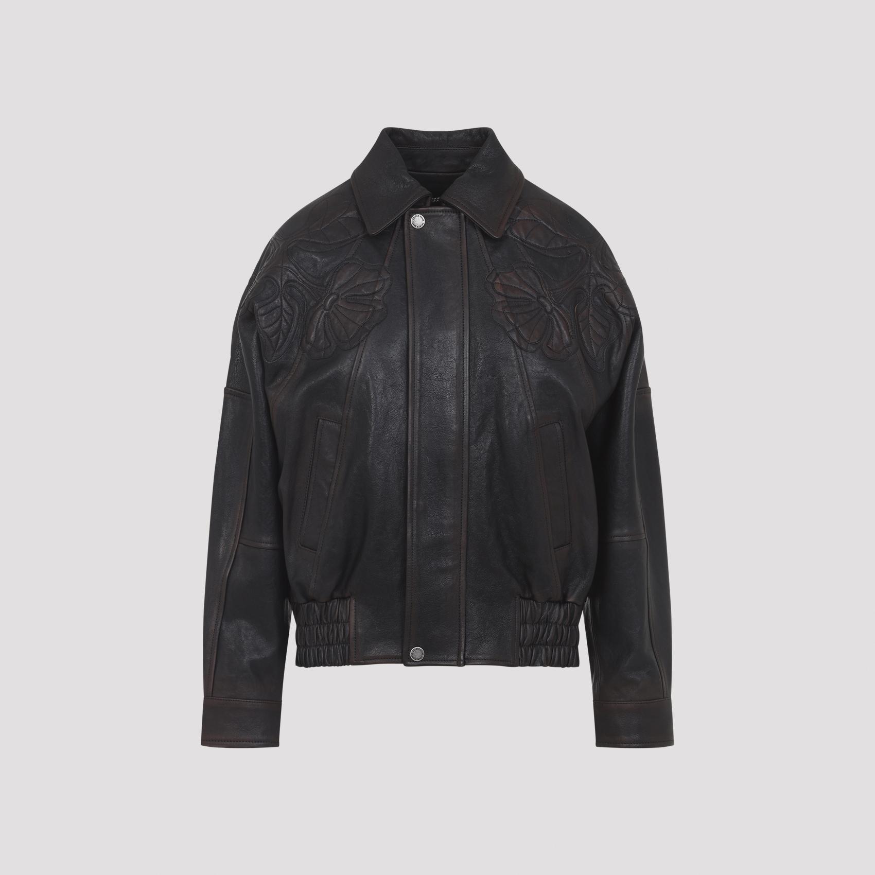 golden goose flower embroidery jacket black ovine leather - women