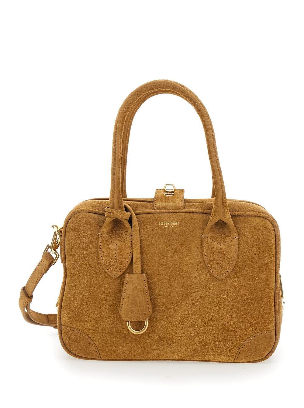 golden goose handbag vita with antique brass metal details in beige leather for women