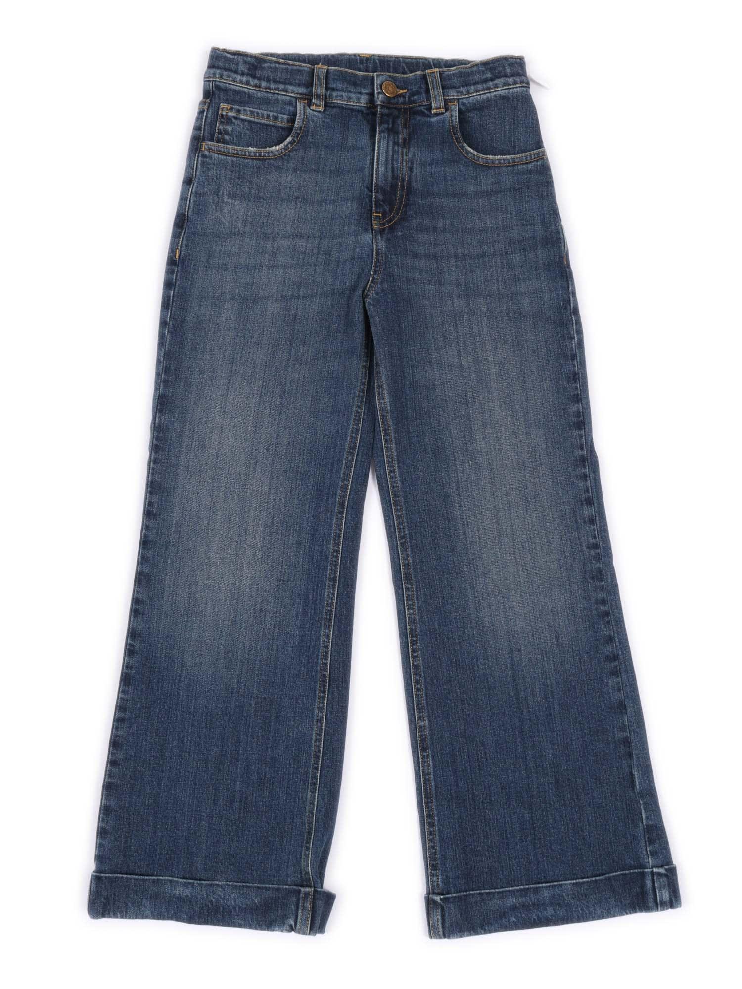 golden goose journey girls bootcut medium washed blue denim with contratst stitching and embroidery