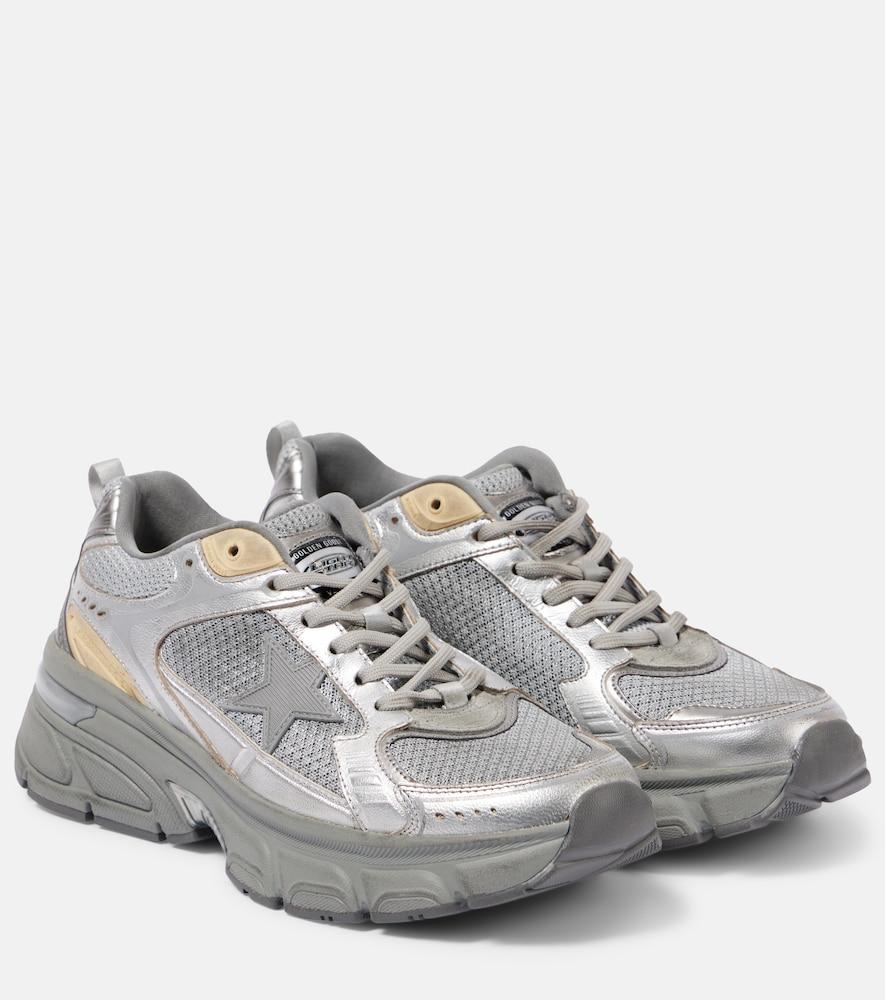 golden goose lightstar metallic leather and mesh sneakers