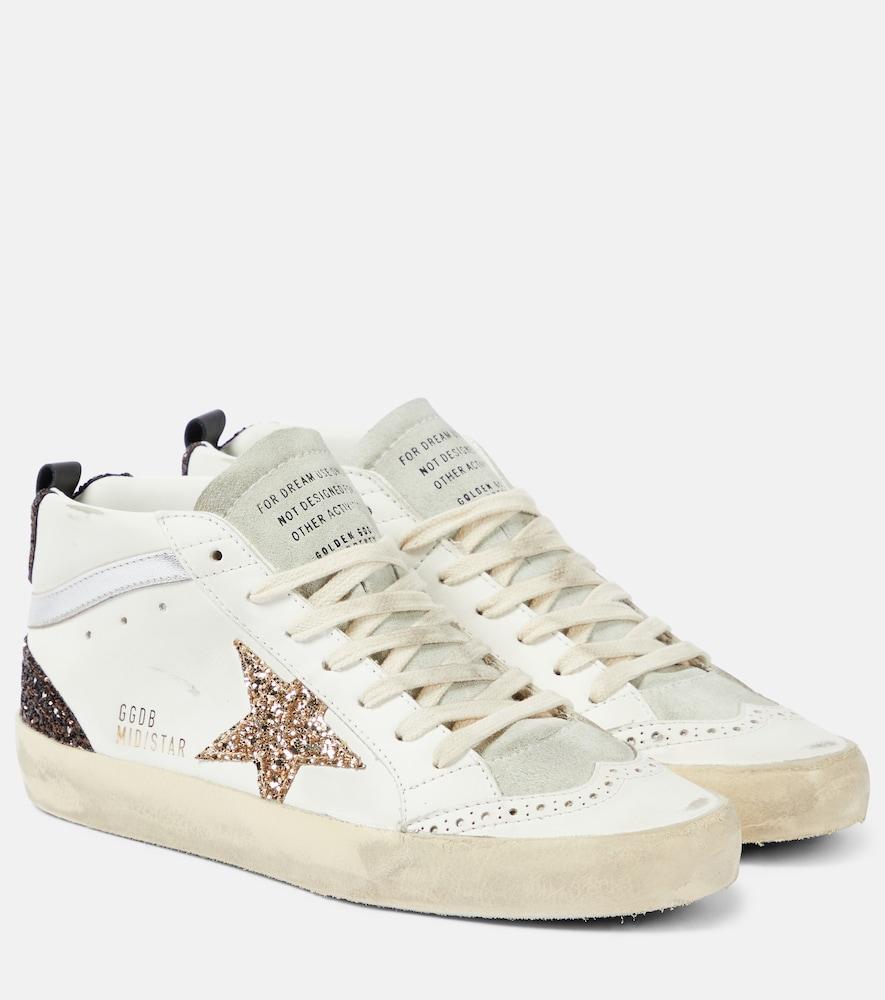 golden goose mid star glitter leather sneakers