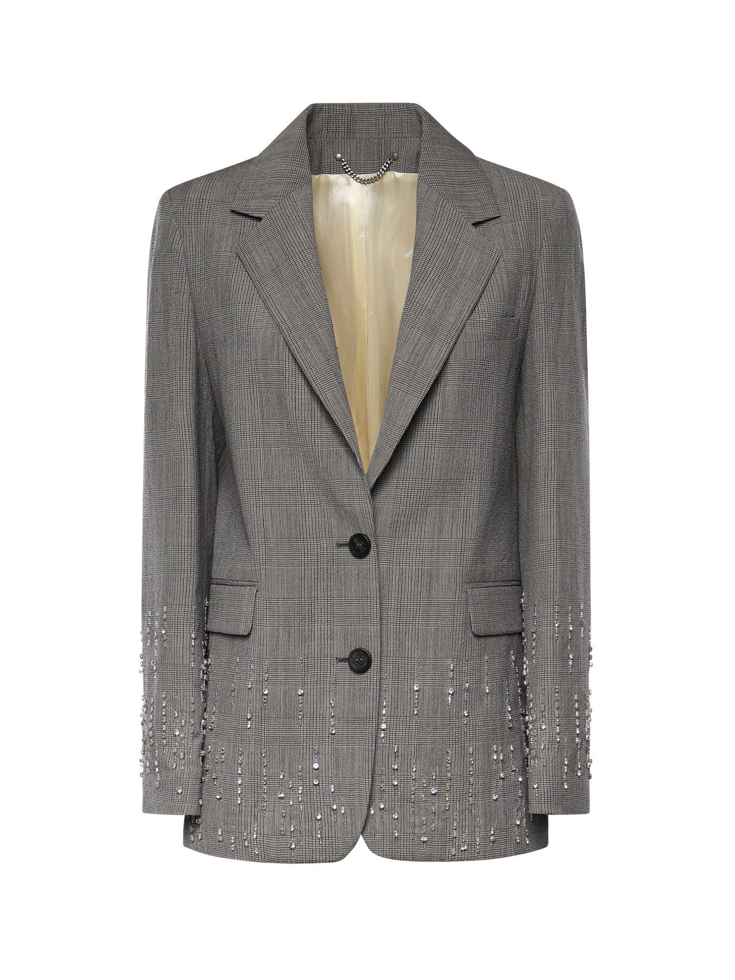 golden goose prince of wales check jacket with crystals