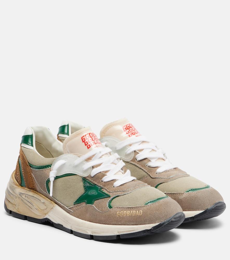 golden goose running dad leather and suede sneakers