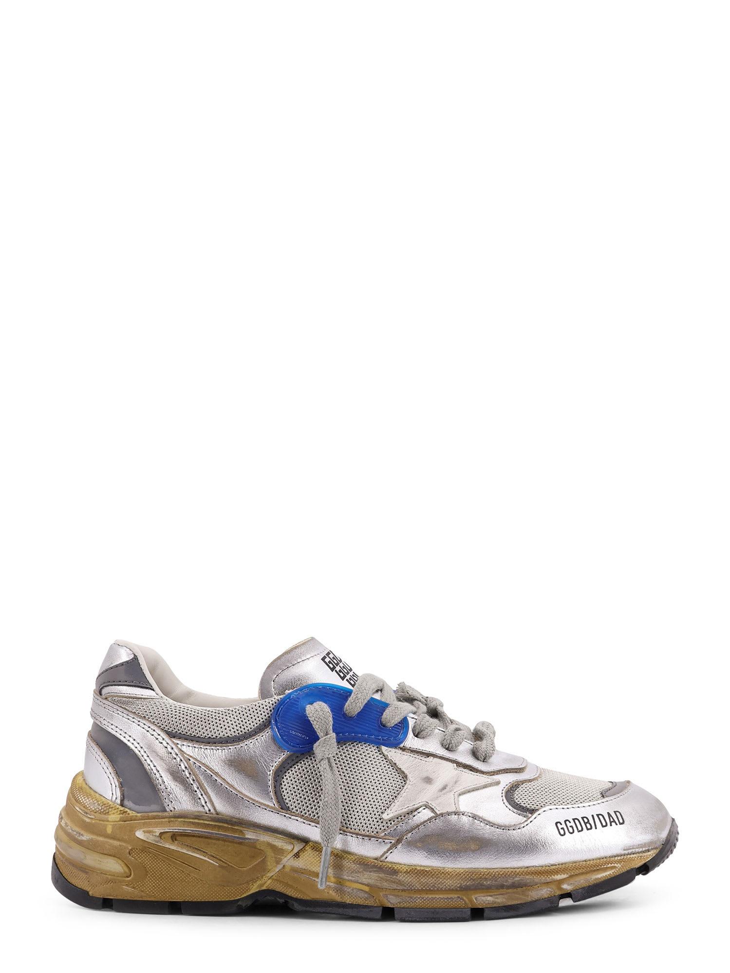 golden goose running dad mesh and leather sneakers with logo on the side