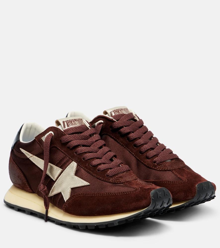 golden goose running marathon satin and suede sneakers