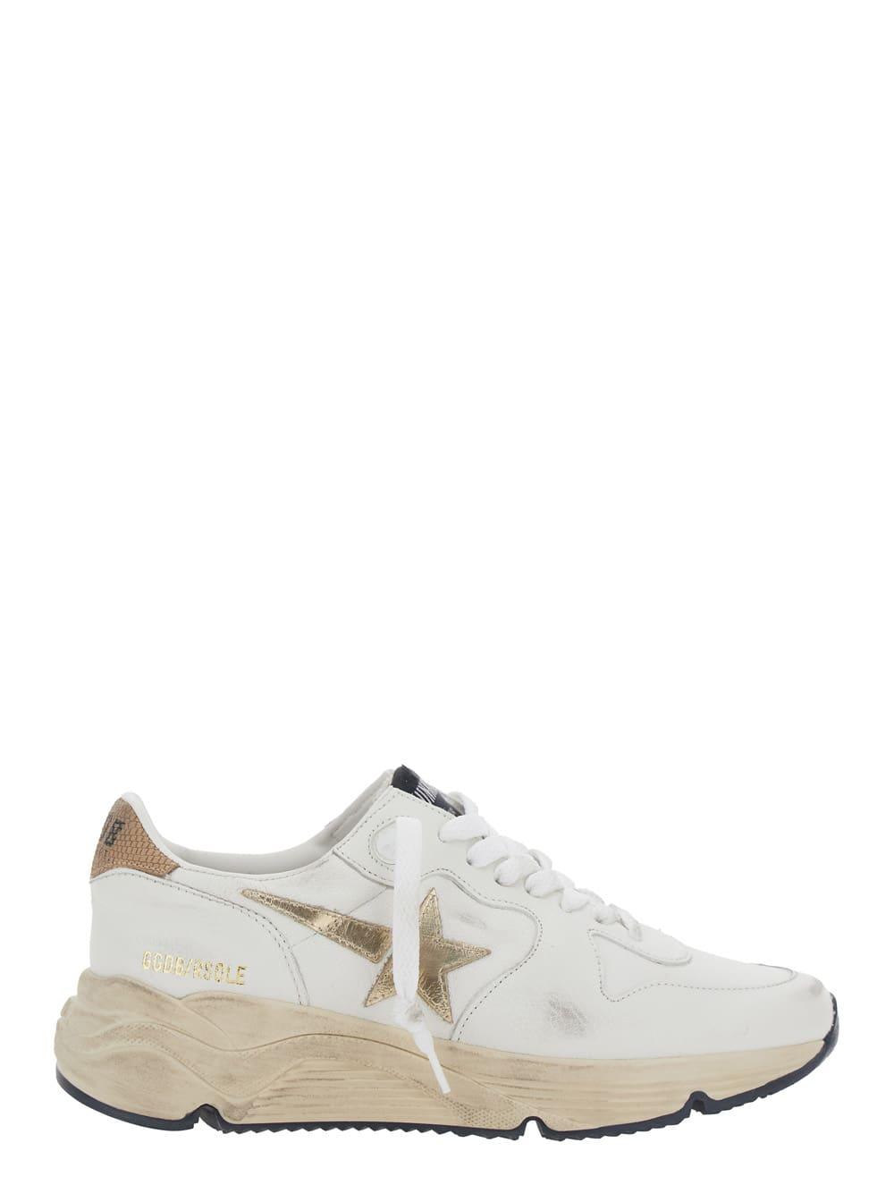 golden goose running sole white sneaker with side star detail in mixed leather woman