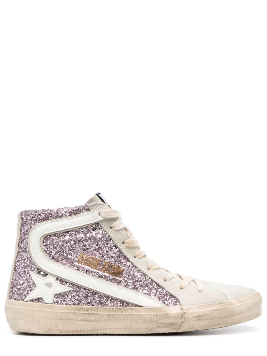 golden goose sneaker with glitter and zipper