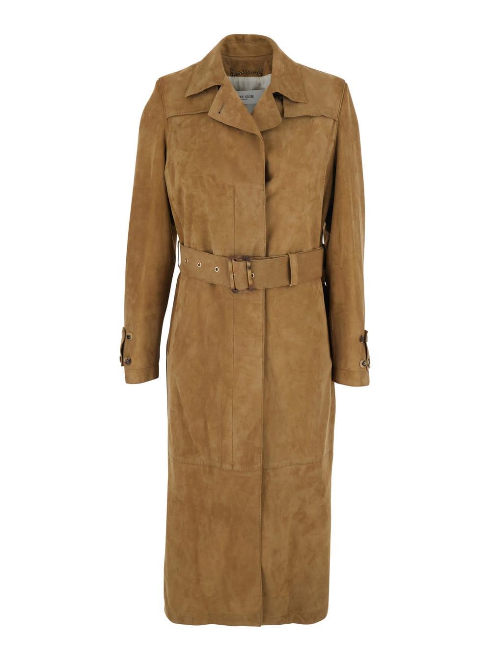 golden goose trench journey ws peggy with brown leather belt for women