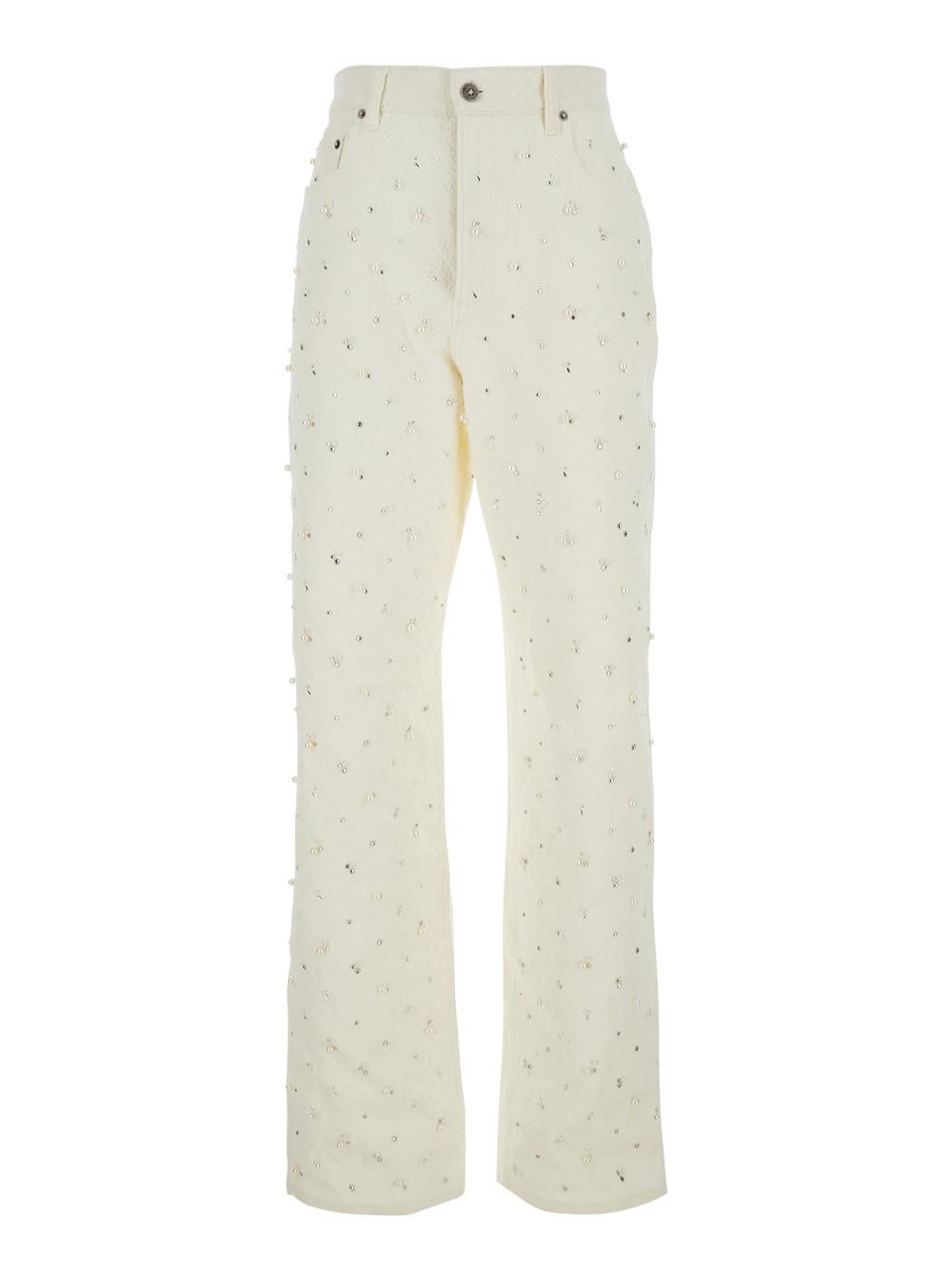 golden goose white denim jeans with belt loops and all-over crystal decoration for women