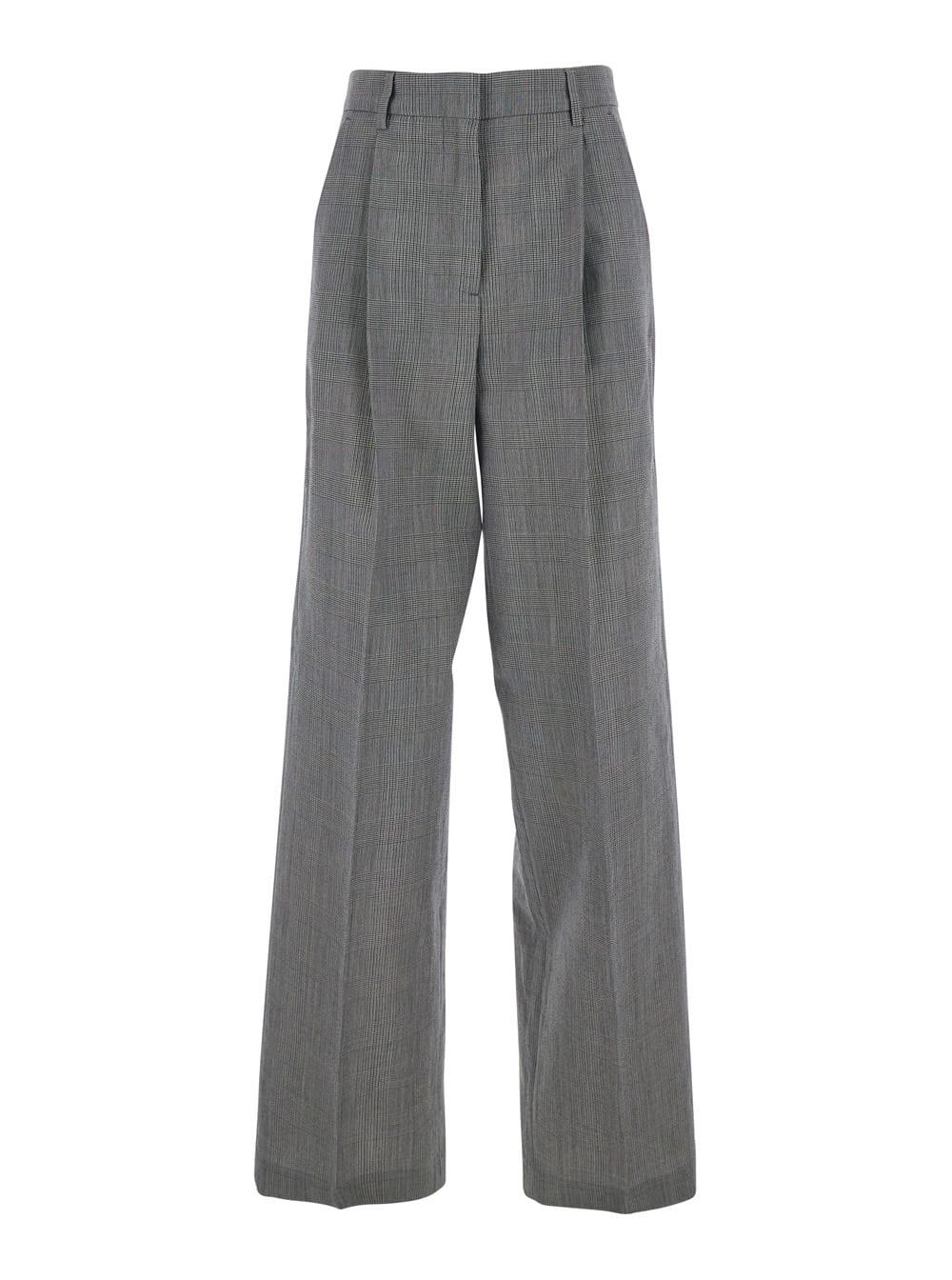 golden goose wide leg trousers with all-over prince of wales print in grey wool for women