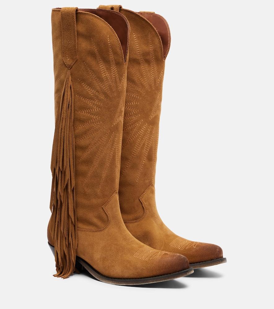 golden goose wish star fringed suede cowboy boots