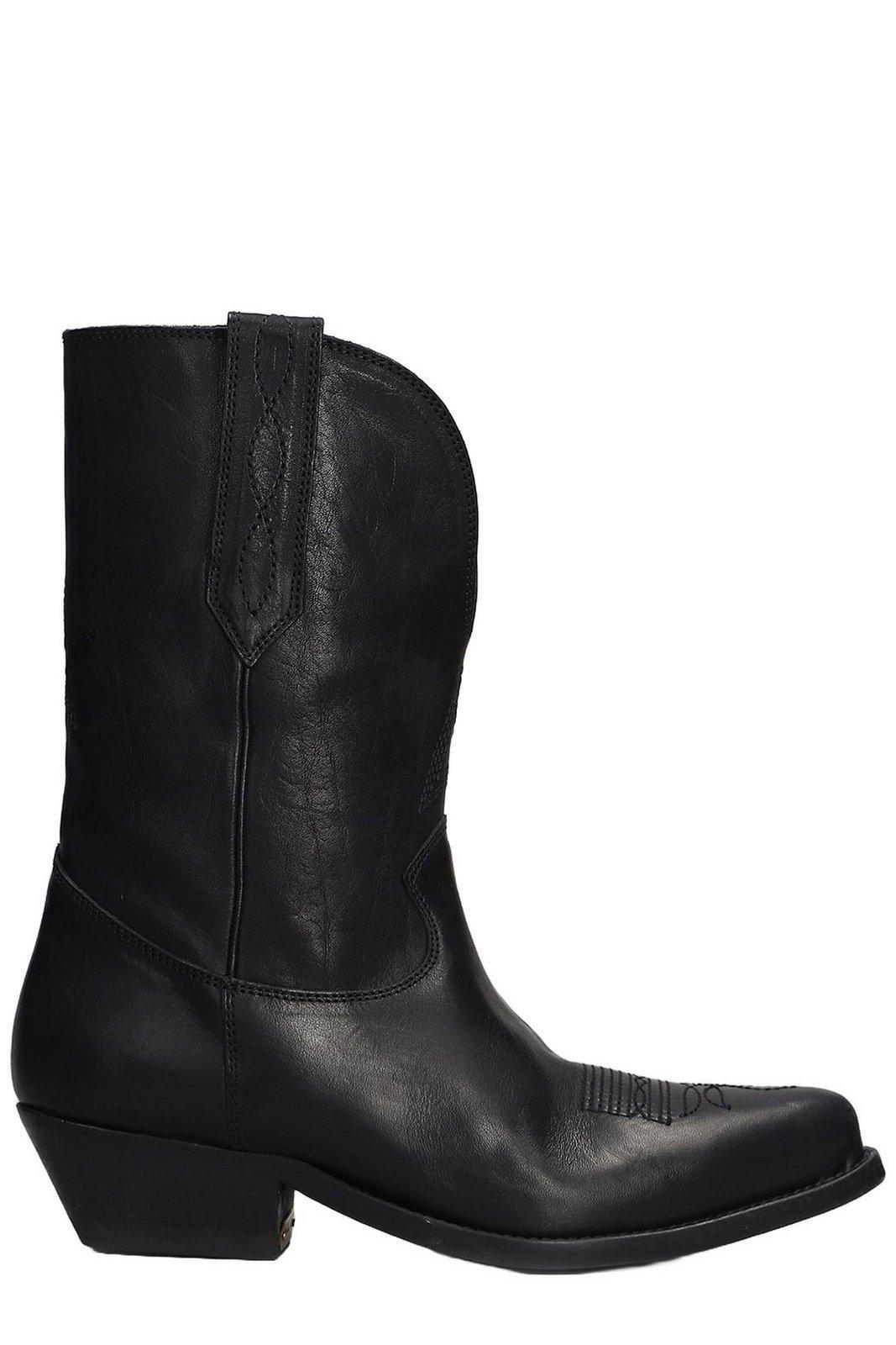 golden goose wish star texan ankle boots in black leather