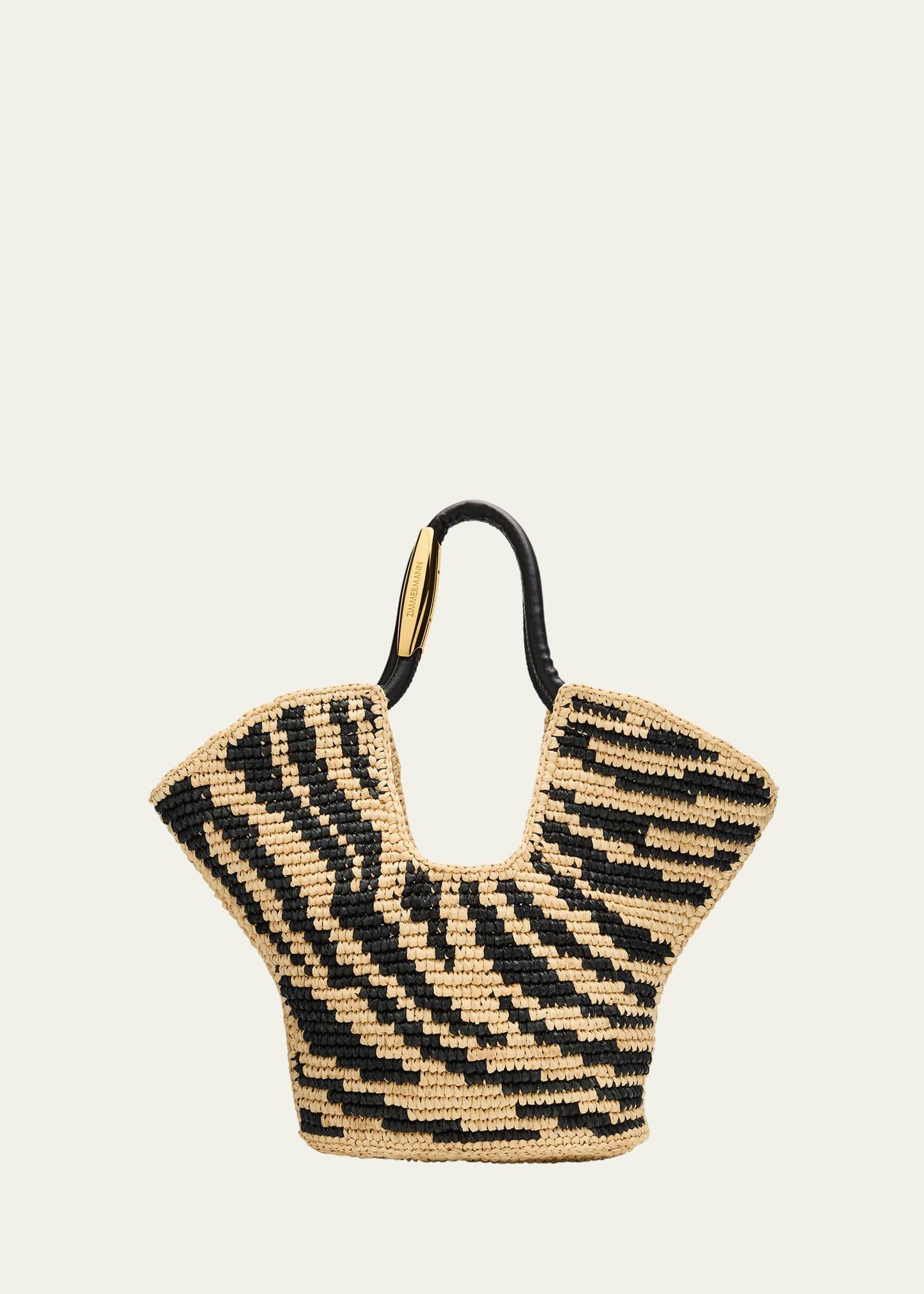 goldentime zebra raffia small tote bag