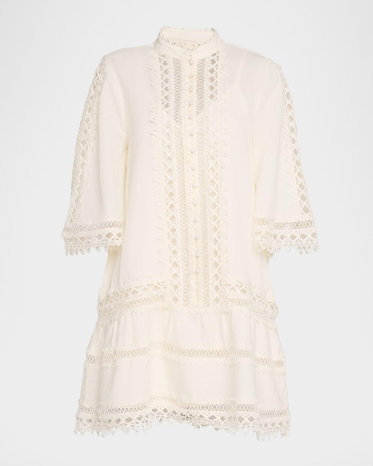 goldie lace-trim flounce mini shift dress