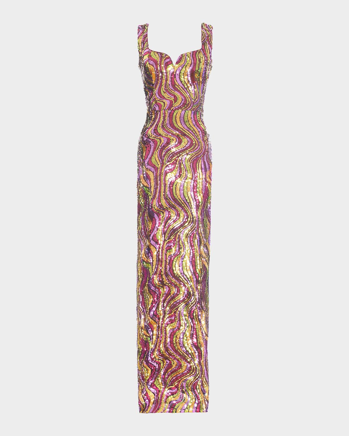 goldie wavy sequin column gown