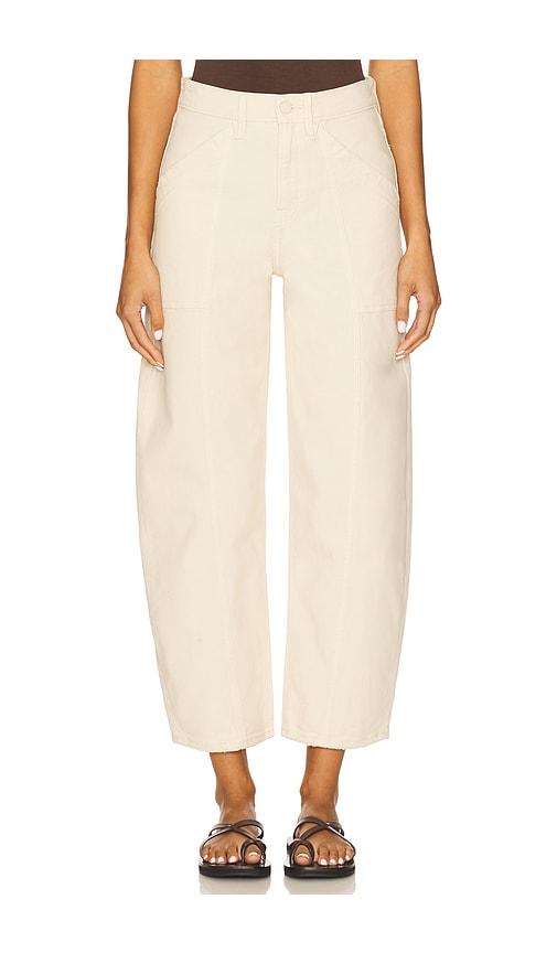 good american canvas cropped barrel pants in beige.