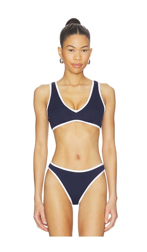 good american compression deep v bikini top in navy.