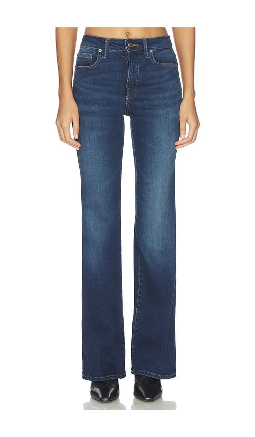 good american compression good legs flare jeans in blue.