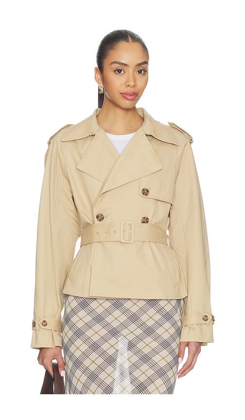 good american cropped trench jacket in beige.