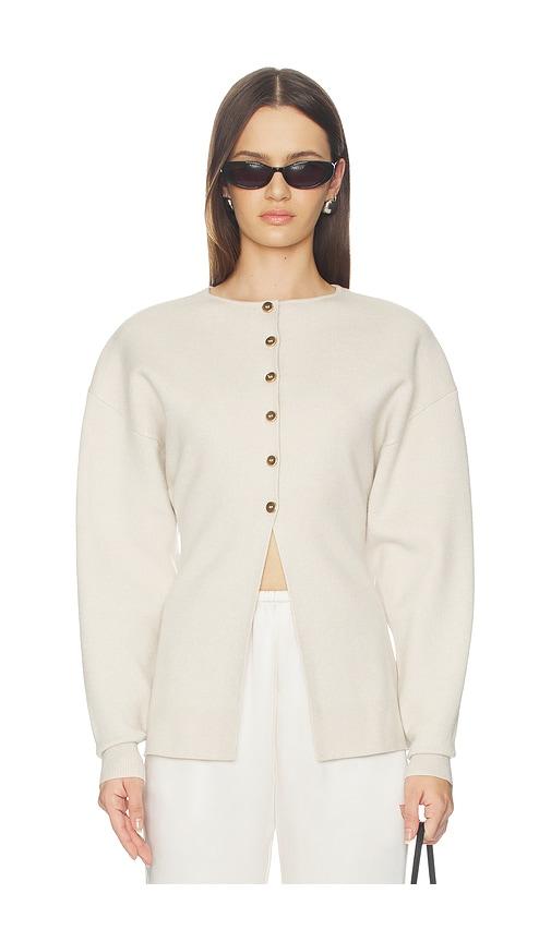 good american exaggerated sleeve cardigan in taupe.