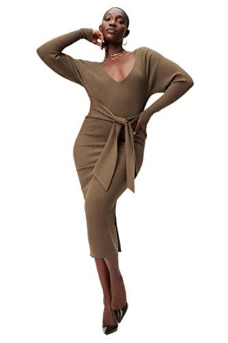 good american ls belted body dress, sepia, 1/2