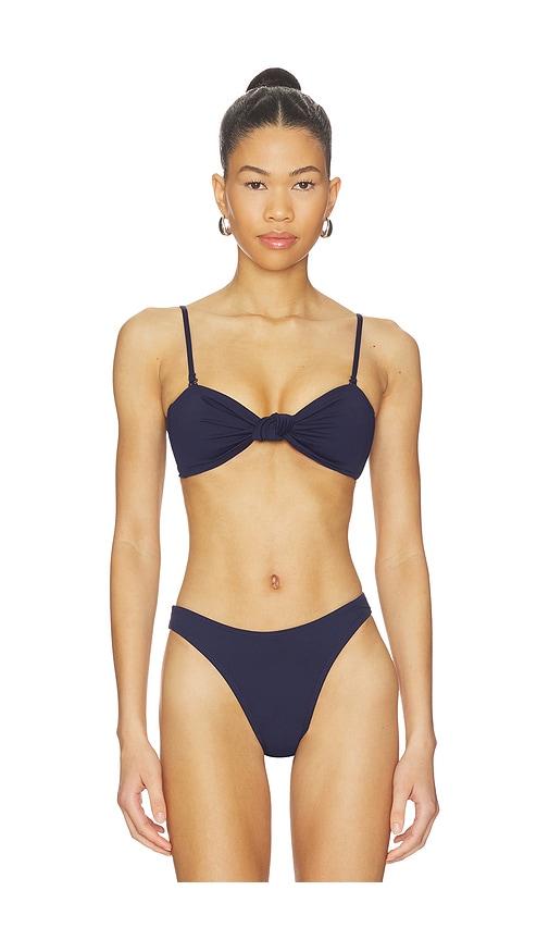 good american matte twist bandeau bikini top in navy.