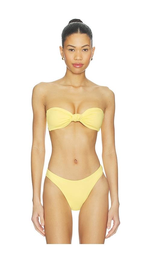 good american matte twist bandeau bikini top in yellow.