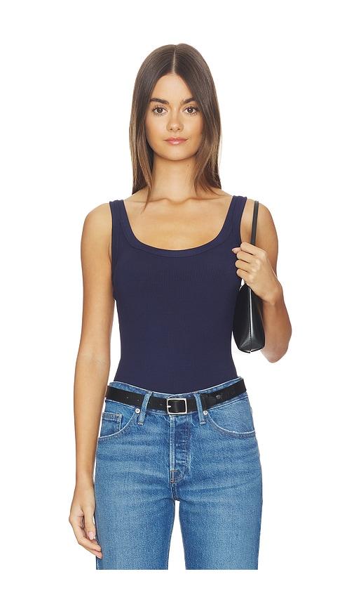 good american modal rib tank bodysuit in navy.