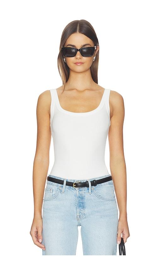 good american modal rib tank bodysuit in white.