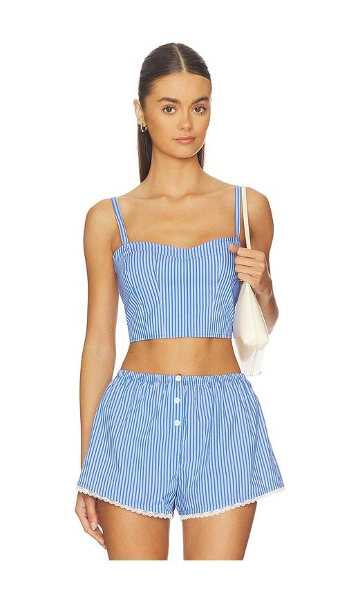 good american poplin bustier cami top in blue.