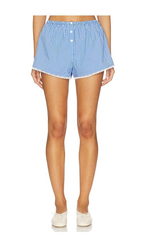 good american poplin pull on boxer shorts in blue.
