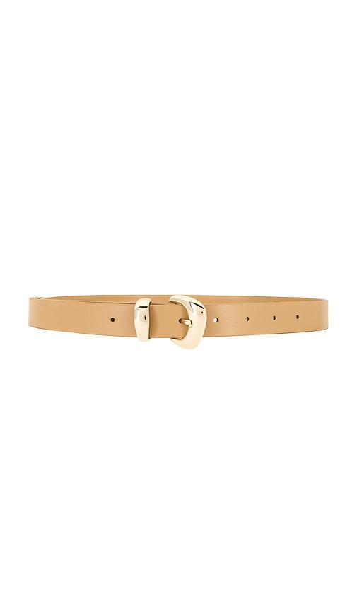 good american skinny bold buckle belt in tan.