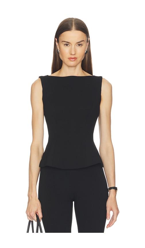 good american soft stretch ponte straight neck top in black.