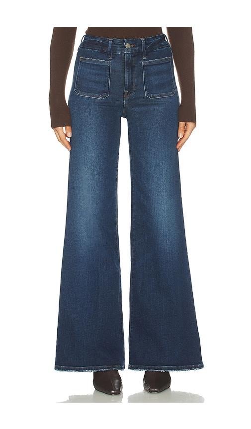 good american soft tech good waist palazzo jeans in blue.