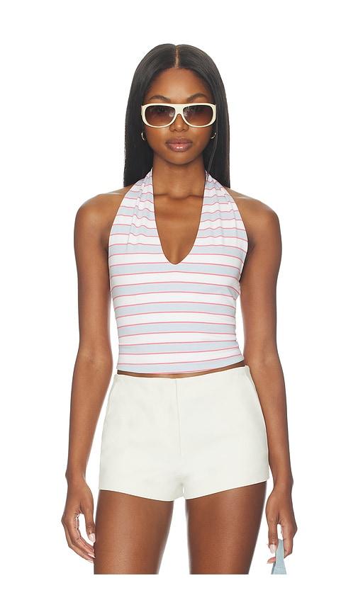 good american super stretch halter tank top in baby blue, pink.