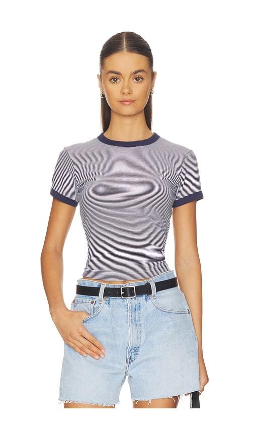 good american super stretch ringer baby tee in navy.