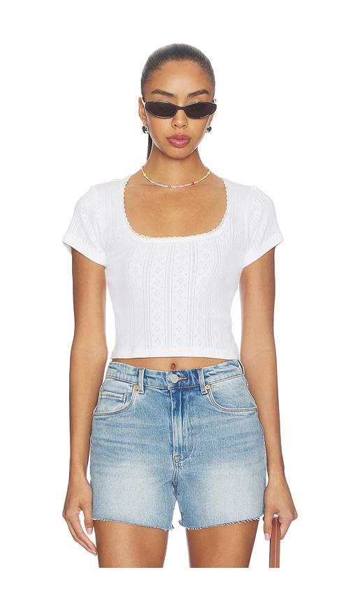 good american the pointelle square neck top in white.