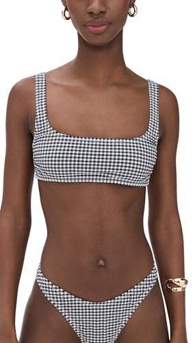 good american women's gingham square neck bikini top, black gingham, l