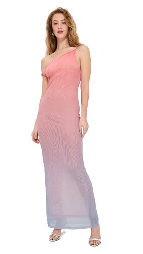 good american women's mesh twist maxi dress, sunset gradient, pink, l