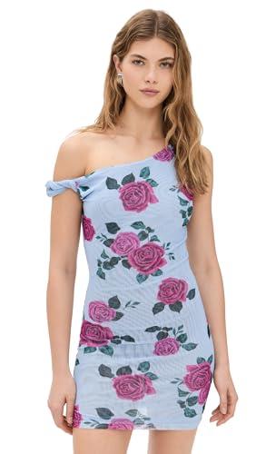 good american women's mesh twist mini dress, vintage rose, blue, floral, m