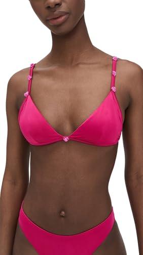 good american women's satin bikini top, fuschia, pink, m
