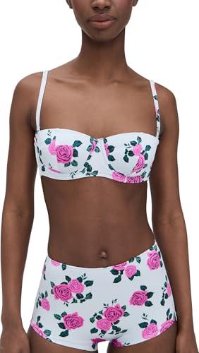 good american women's satin underwire bikini top, vintage rose, pink, floral, s