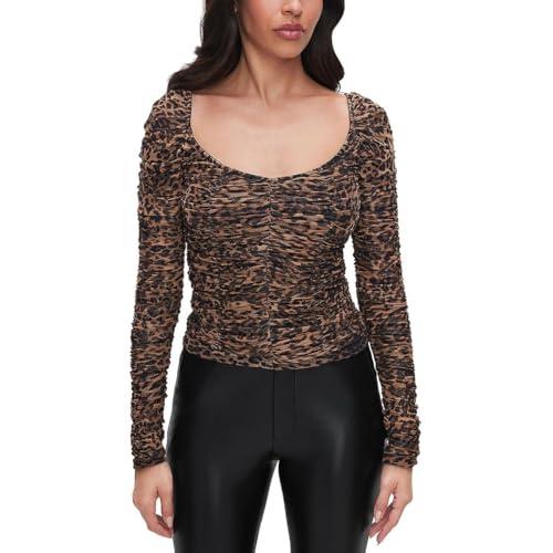good american womens animal print ruched pullover top brown xs