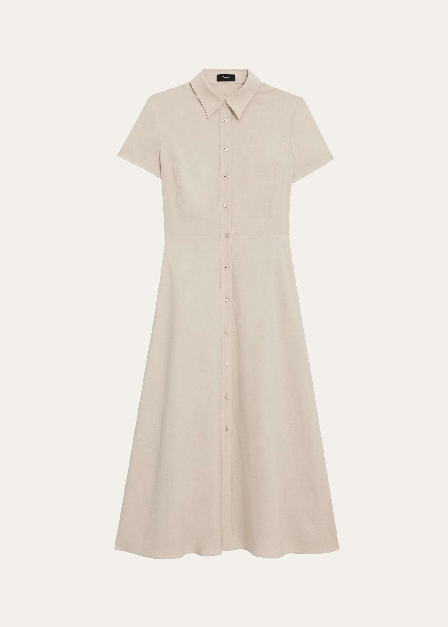 good linen short-sleeve button-front midi shirt dress